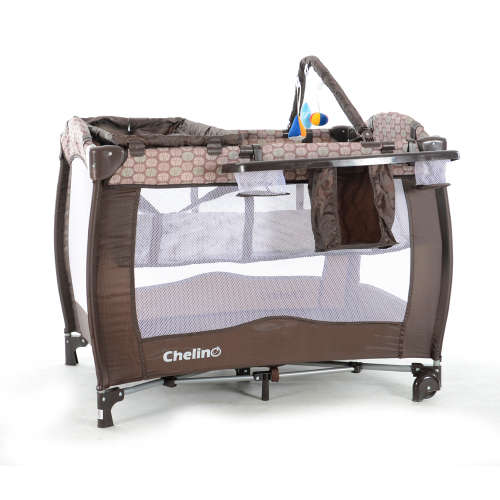 Chelino Siesta Baby Camp Cot Brown Circles